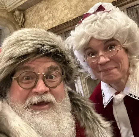 An up close shot of Santa and Mrs. Claus.